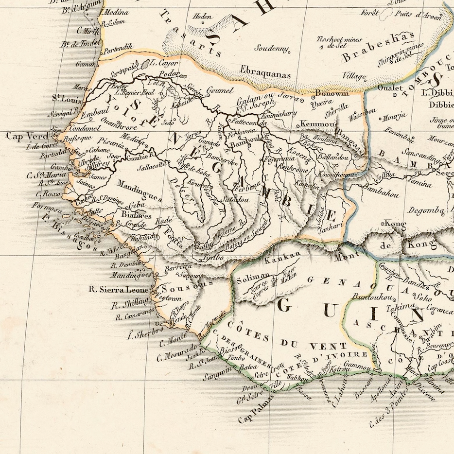 1822 Map of Africa by Adrien Brué