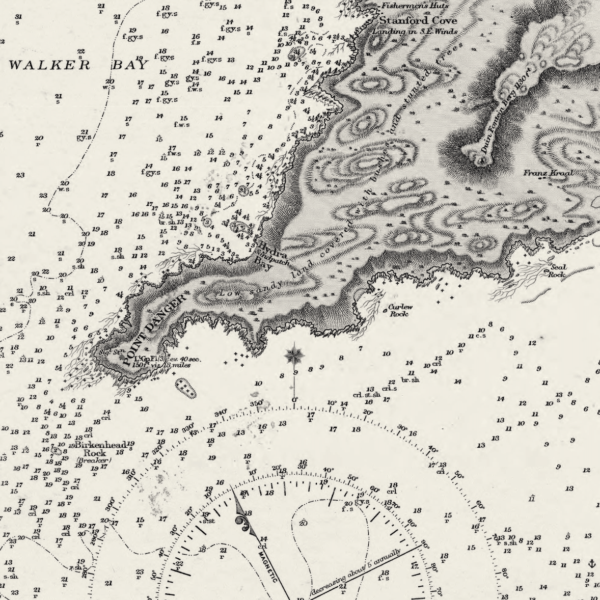 1867 Admiralty Chart (No 2082) of the south coast of Africa from Table Bay to Cape Agulhas