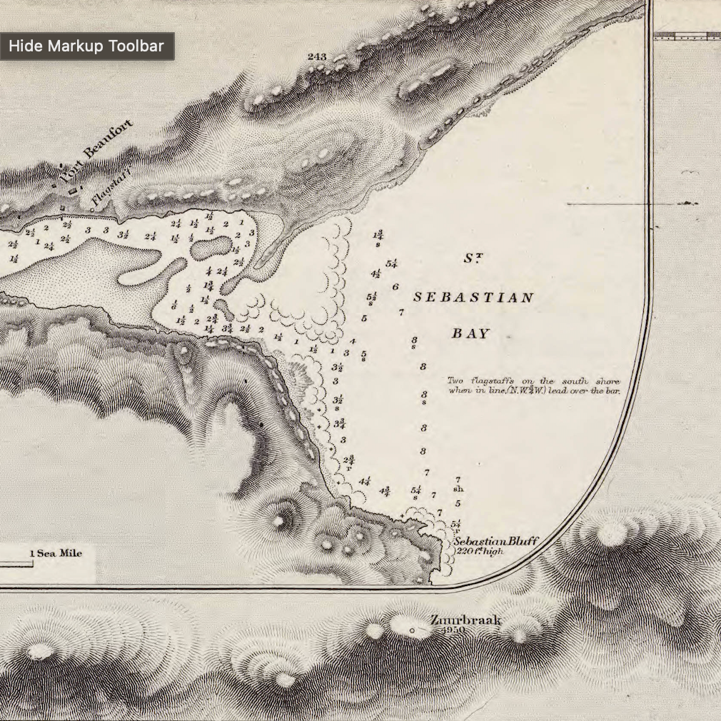1867 Admiralty Chart (No 2083) of the south coast of Africa from Cape Agulhas to Mossel Bay