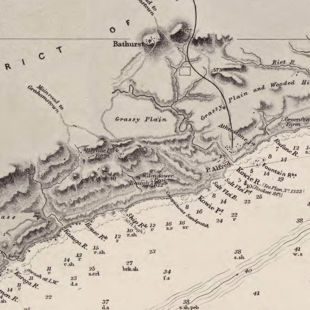 1868 Admiralty Chart (No 2085) of the south coast of Africa from Cape St Francis to Waterloo Bay