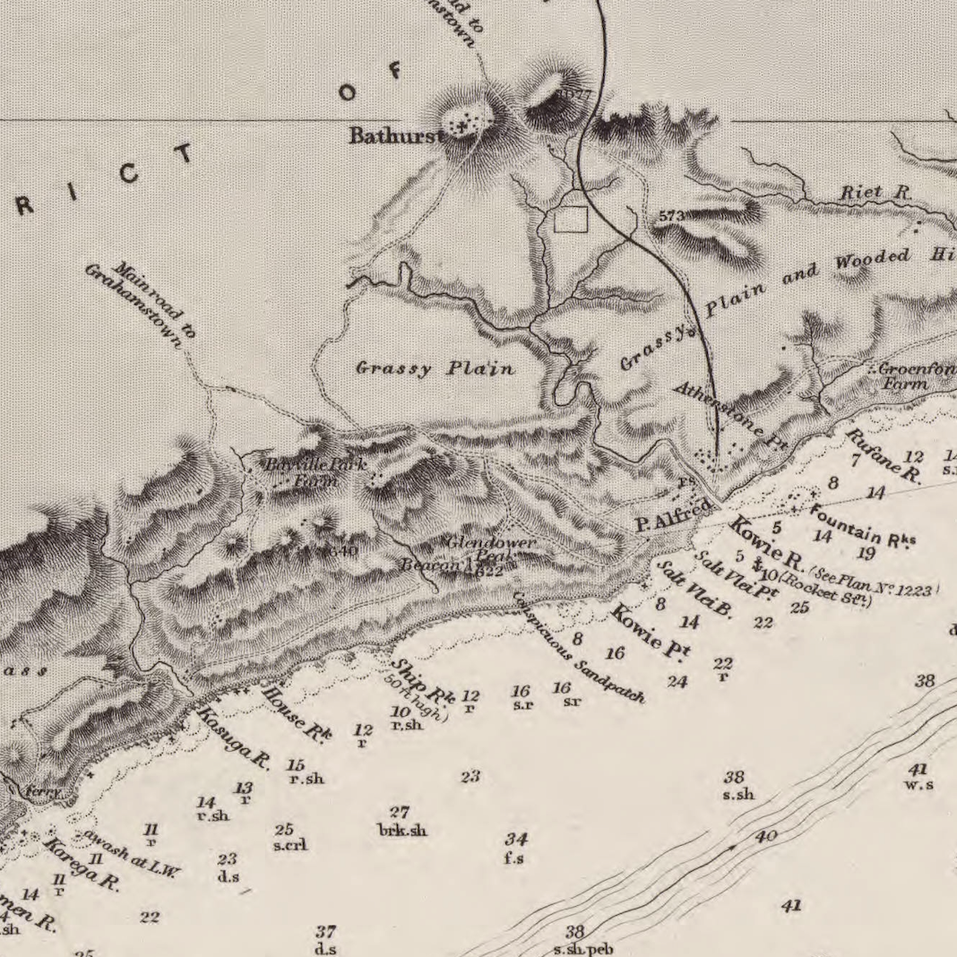 1868 Admiralty Chart (No 2085) of the south coast of Africa from Cape St Francis to Waterloo Bay