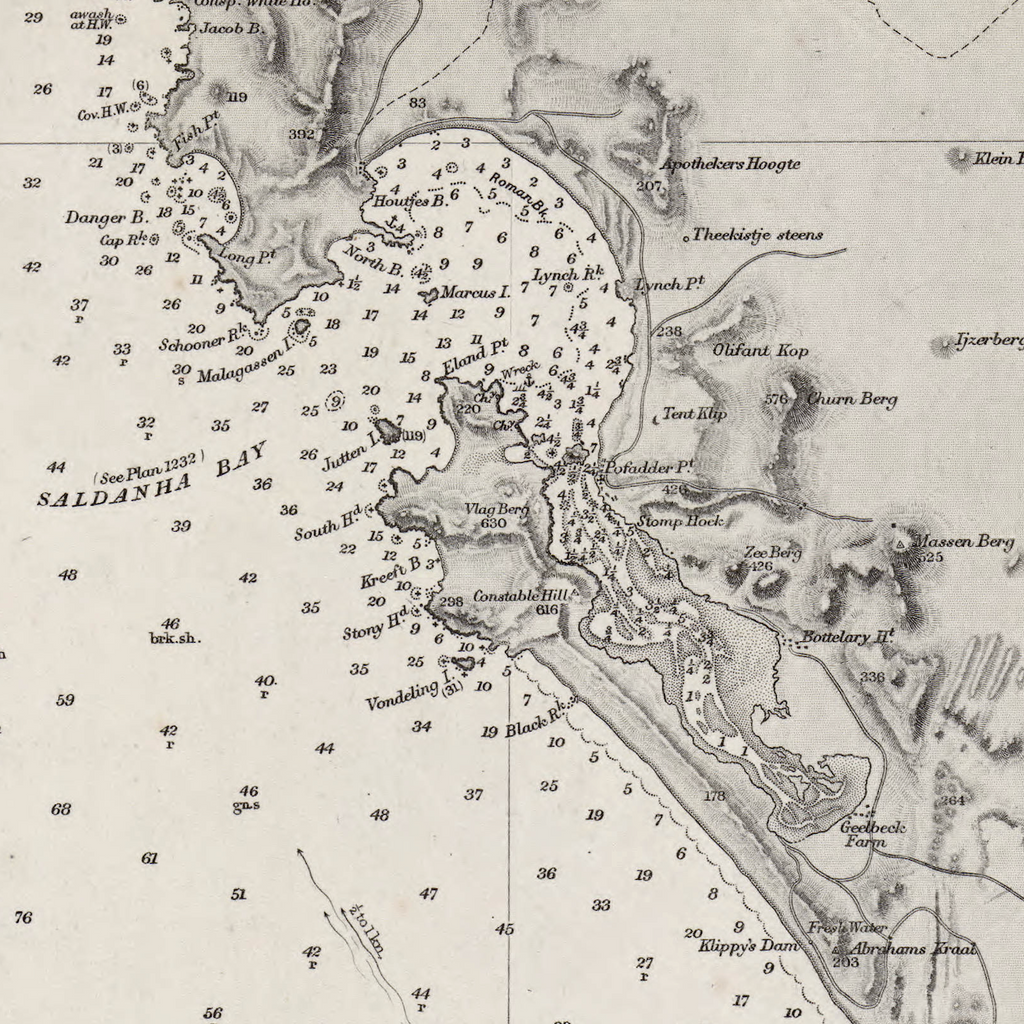1871 Admiralty Chart (No 2091) of the west coast of Africa from Table Bay to Donkin Bay