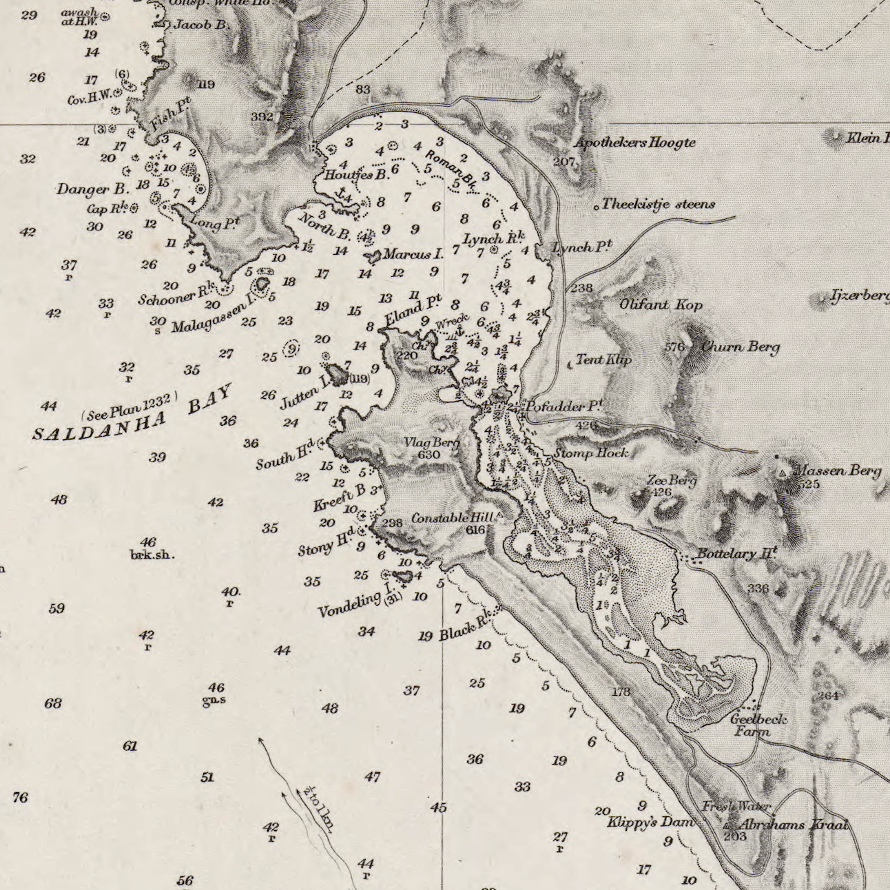 1871 Admiralty Chart (No 2091) of the west coast of Africa from Table Bay to Donkin Bay