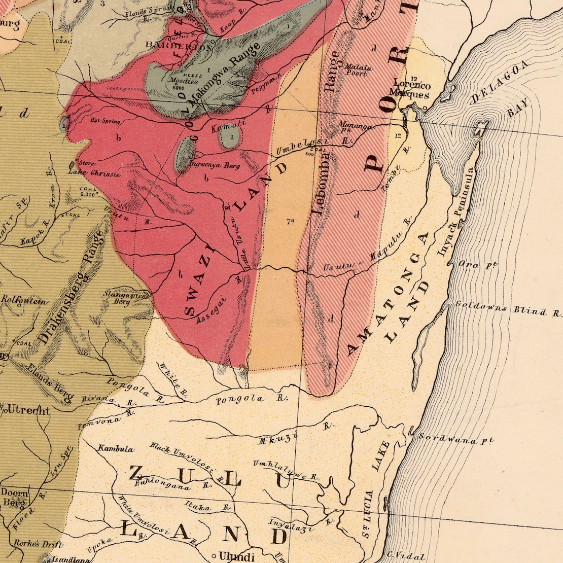 1887 Geological Map of South Africa by Edward Dunn