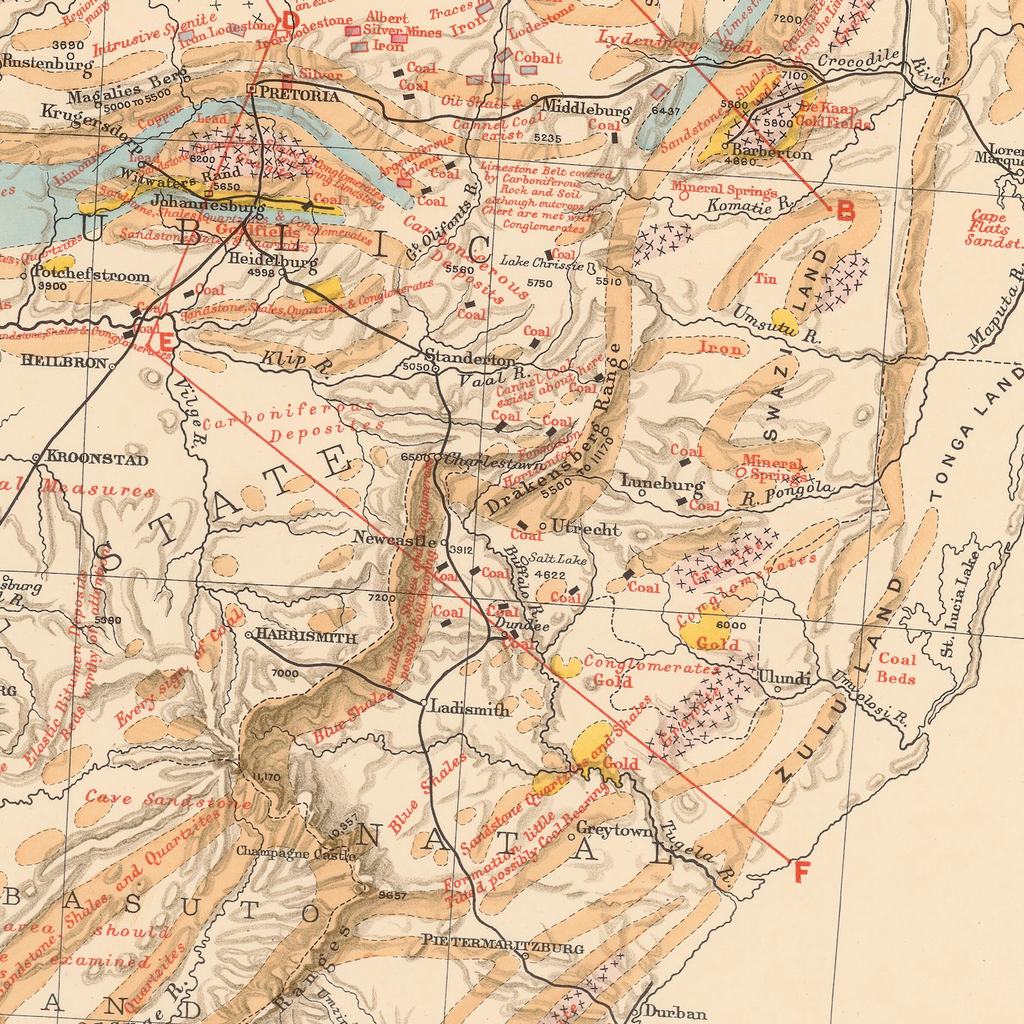 1896 Geological Map of Africa south of the Zambezi by FPT Struben