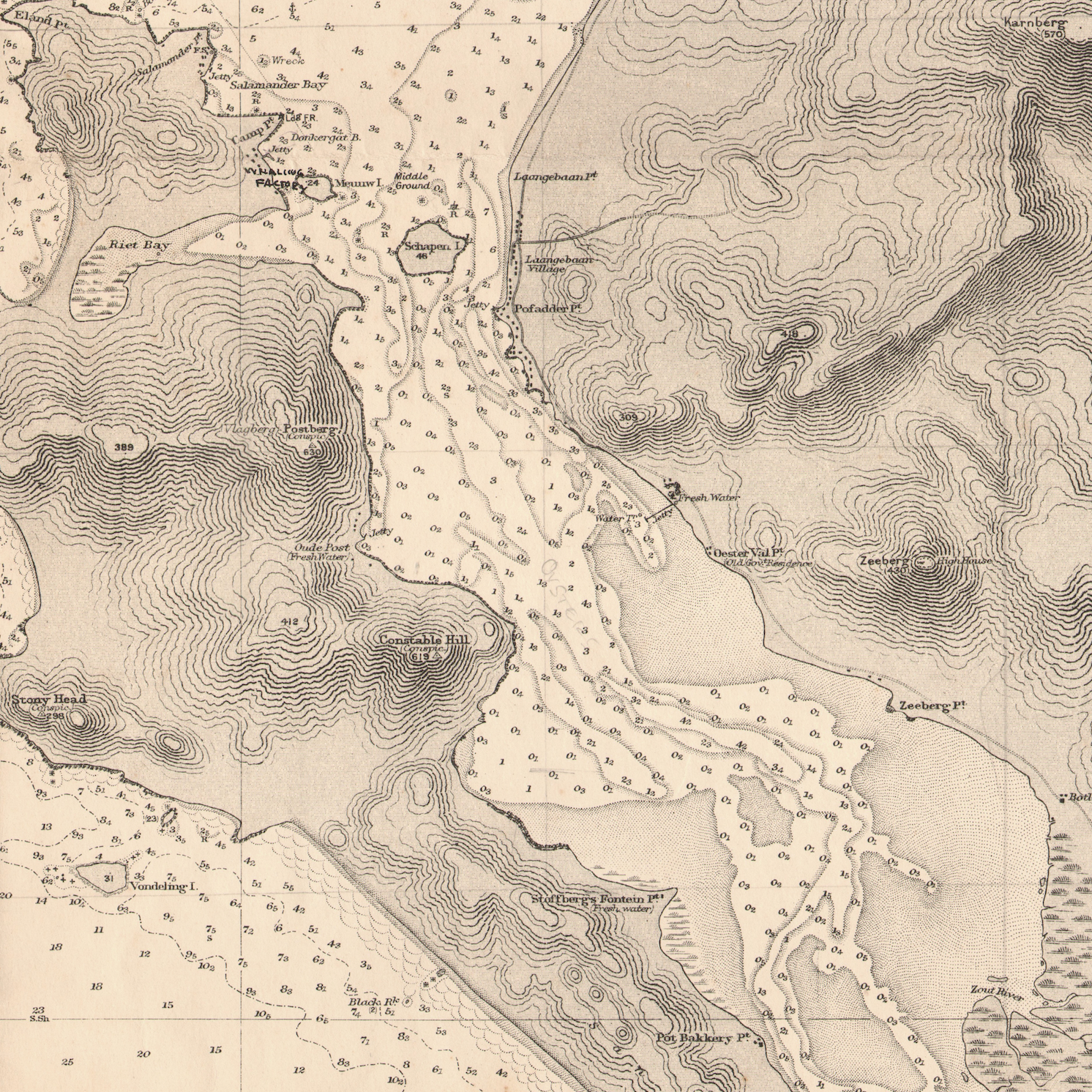 1934 Admiralty Chart (No 1232) of Saldanha Bay