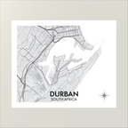 Wall Art Map of Durban Harbour, South Africa on a white background