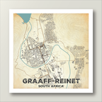 Vintage-style map of Graaff-Reinet, South Africa on a beige background.  Africa Map Art - The best place to find wall art maps