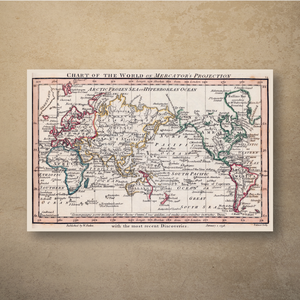 1798 Map of the World on Mercator’s Projection by William Faden