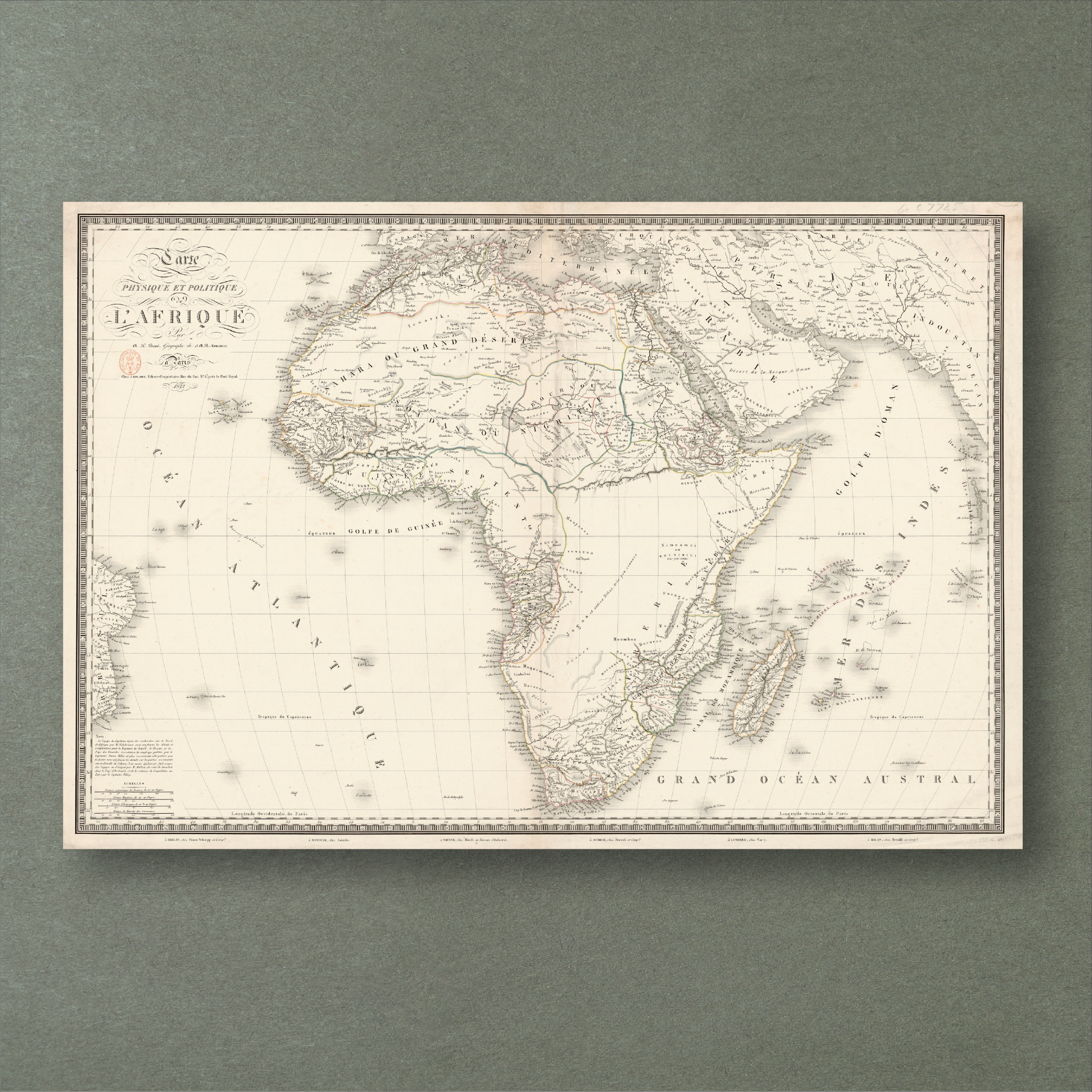 1822 Map of Africa by Adrien Brué