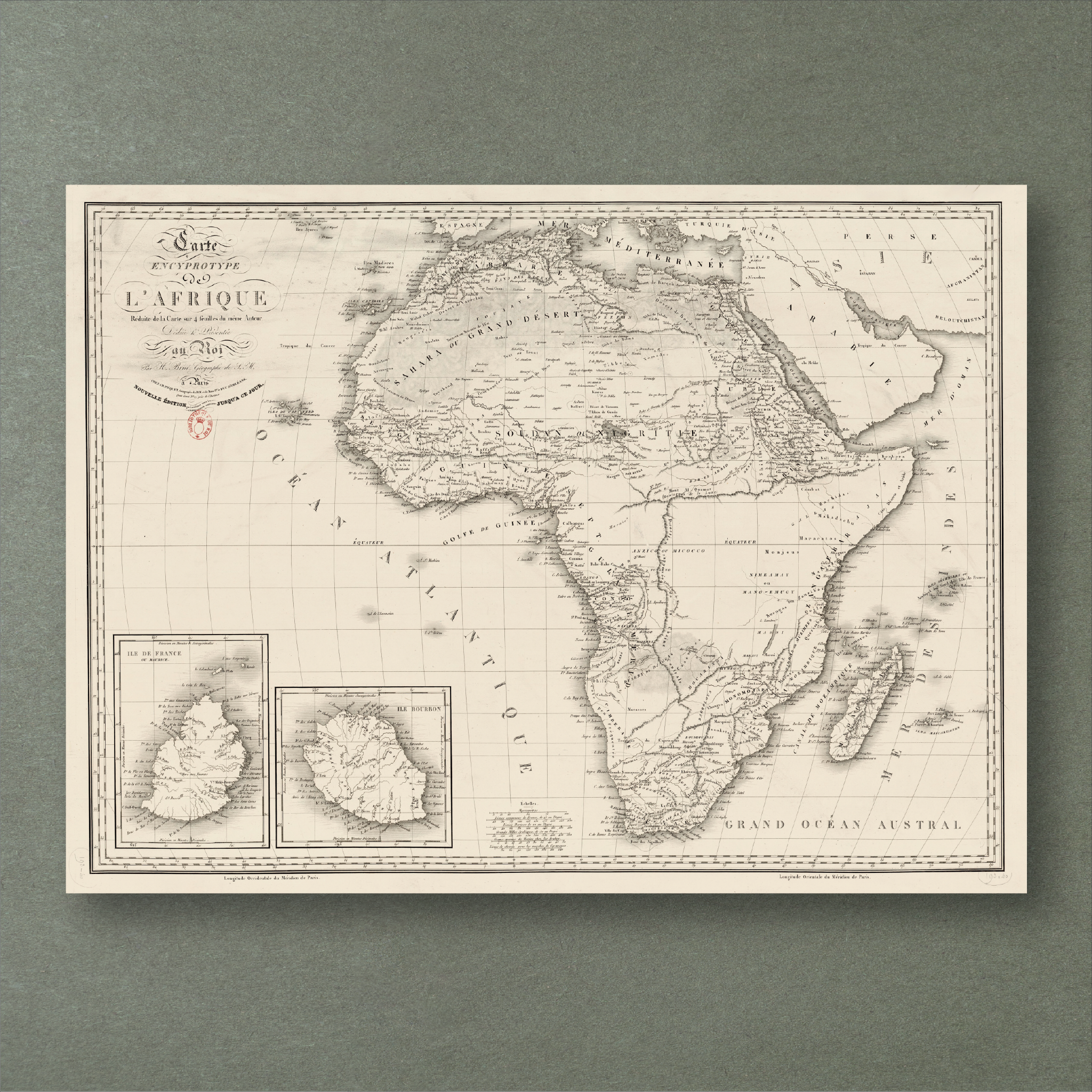 1840 Map of Africa by Adrien Brué