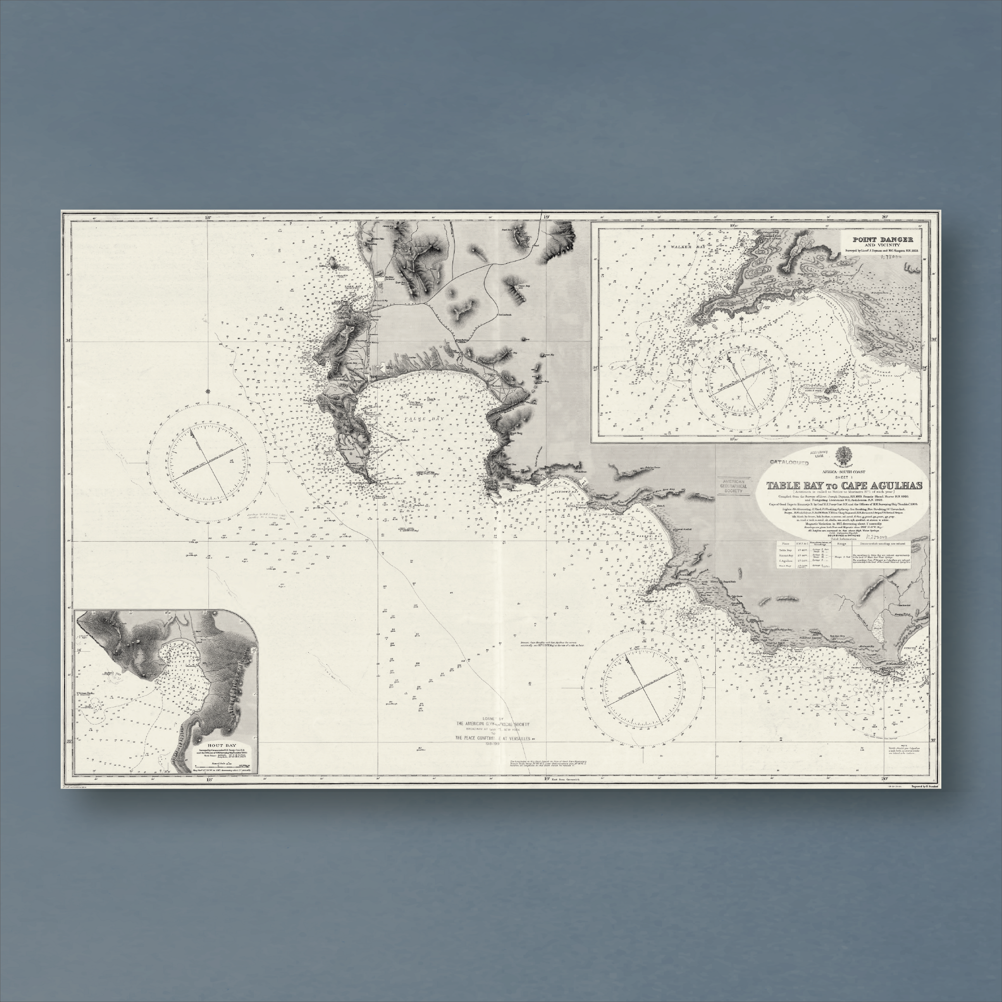 1867 Admiralty Chart (No 2082) of the south coast of Africa from Table Bay to Cape Agulhas