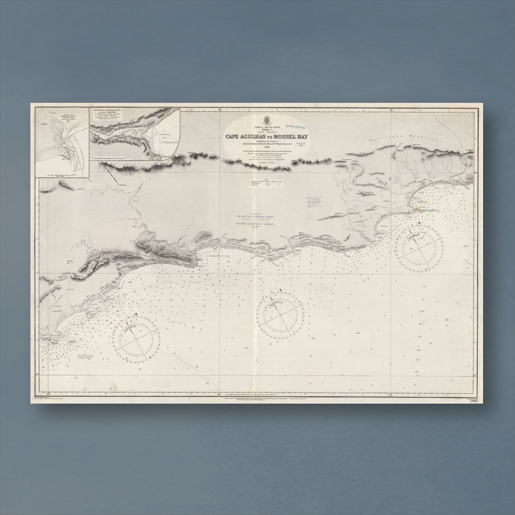 1867 Admiralty Chart (No 2083) of the south coast of Africa from Cape Agulhas to Mossel Bay