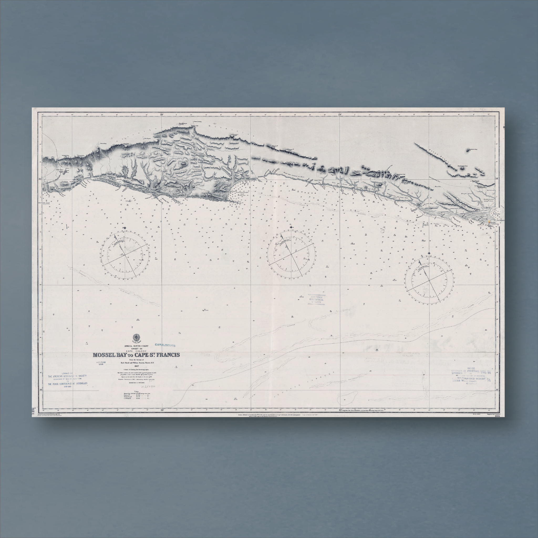 1868 Admiralty Chart (No 2084) of the south coast of Africa from Mossel Bay to Cape St Francis