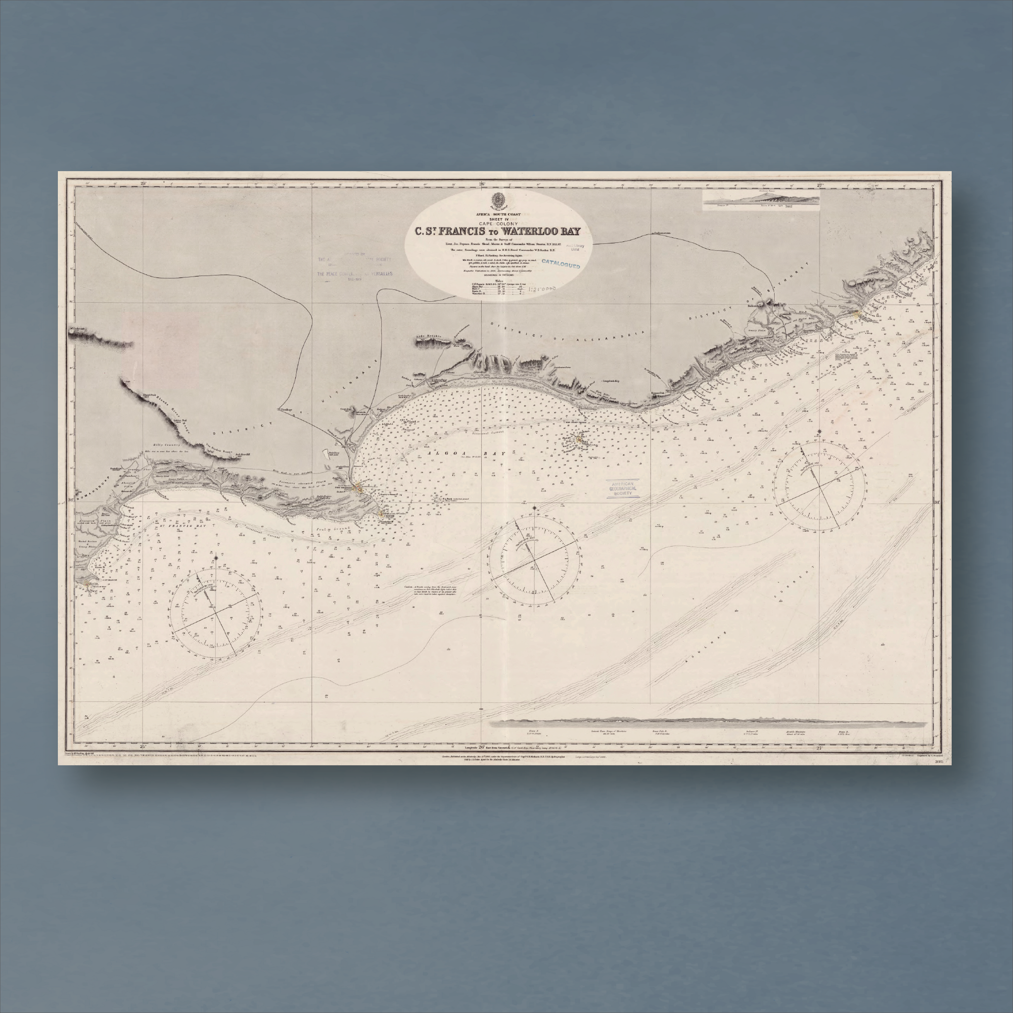 1868 Admiralty Chart (No 2085) of the south coast of Africa from Cape St Francis to Waterloo Bay