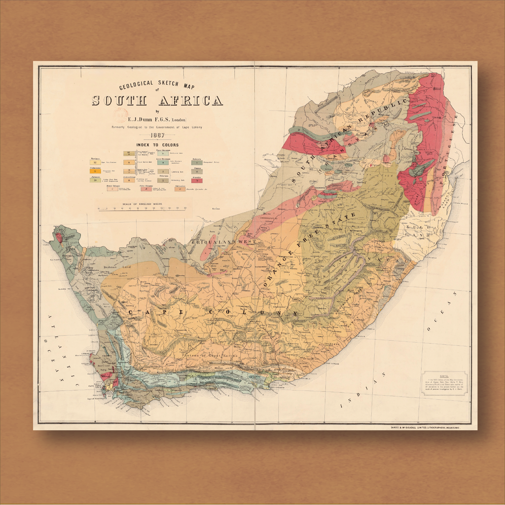 1887 Geological Map of South Africa by Edward Dunn