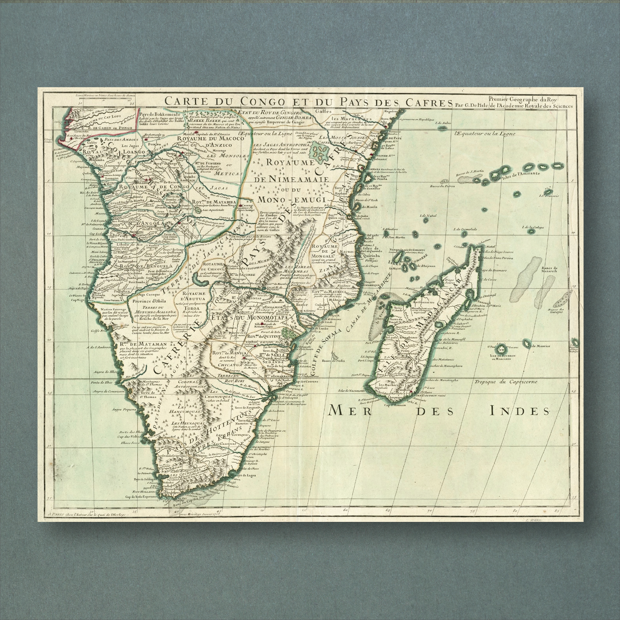 1708 Map of southern & central Africa by Guillaume de L’Isle