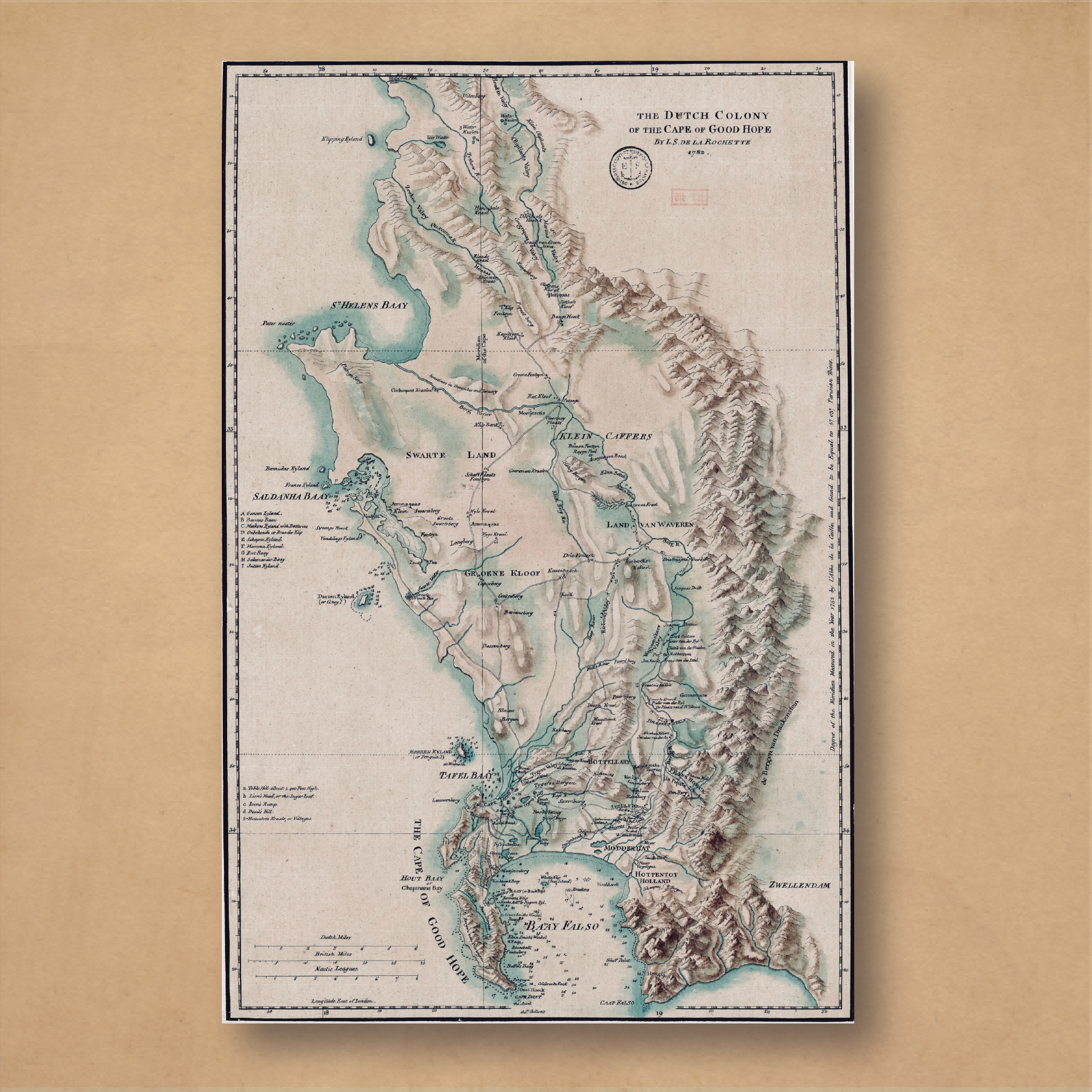 1782 Map of the Cape of Good Hope by Louis Stanislas d’Arcy De la Rochette