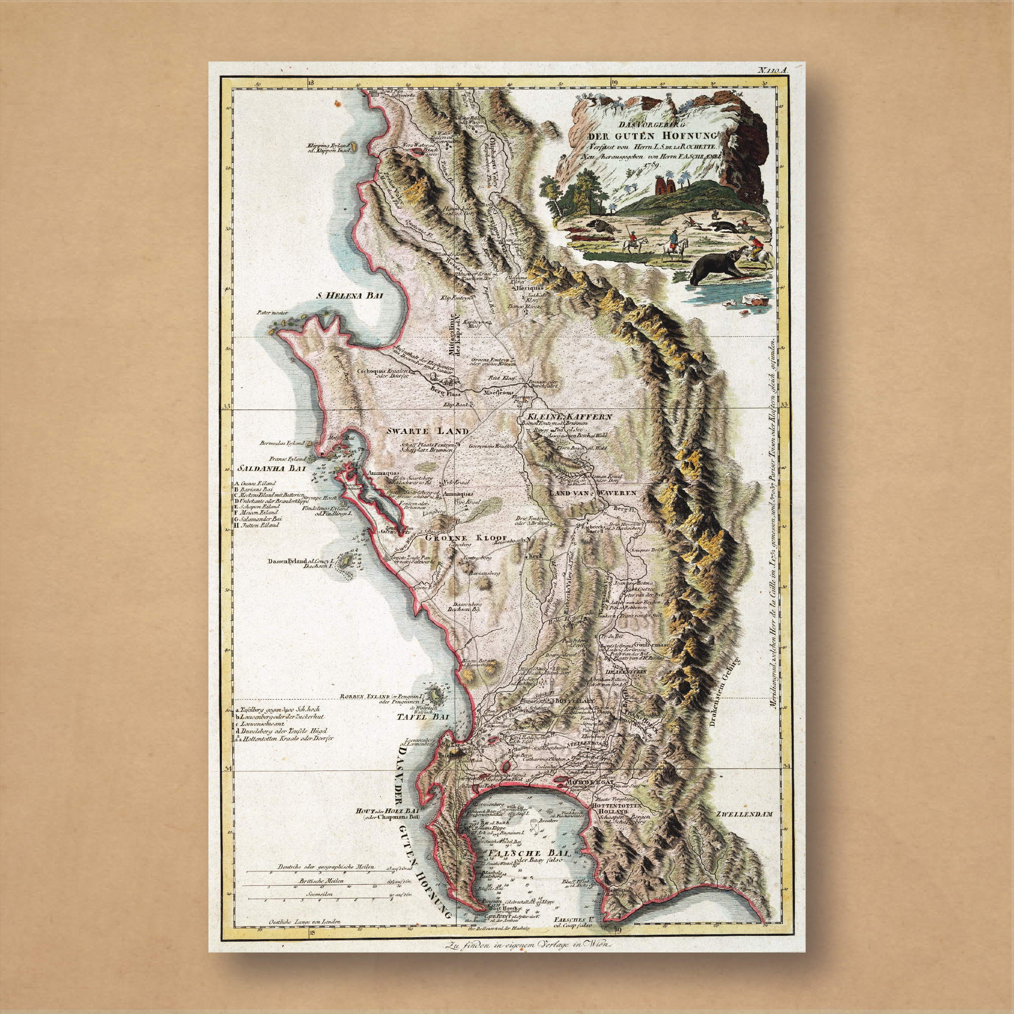 1789 Map of the Cape of Good Hope by Franz Anton Schraembl