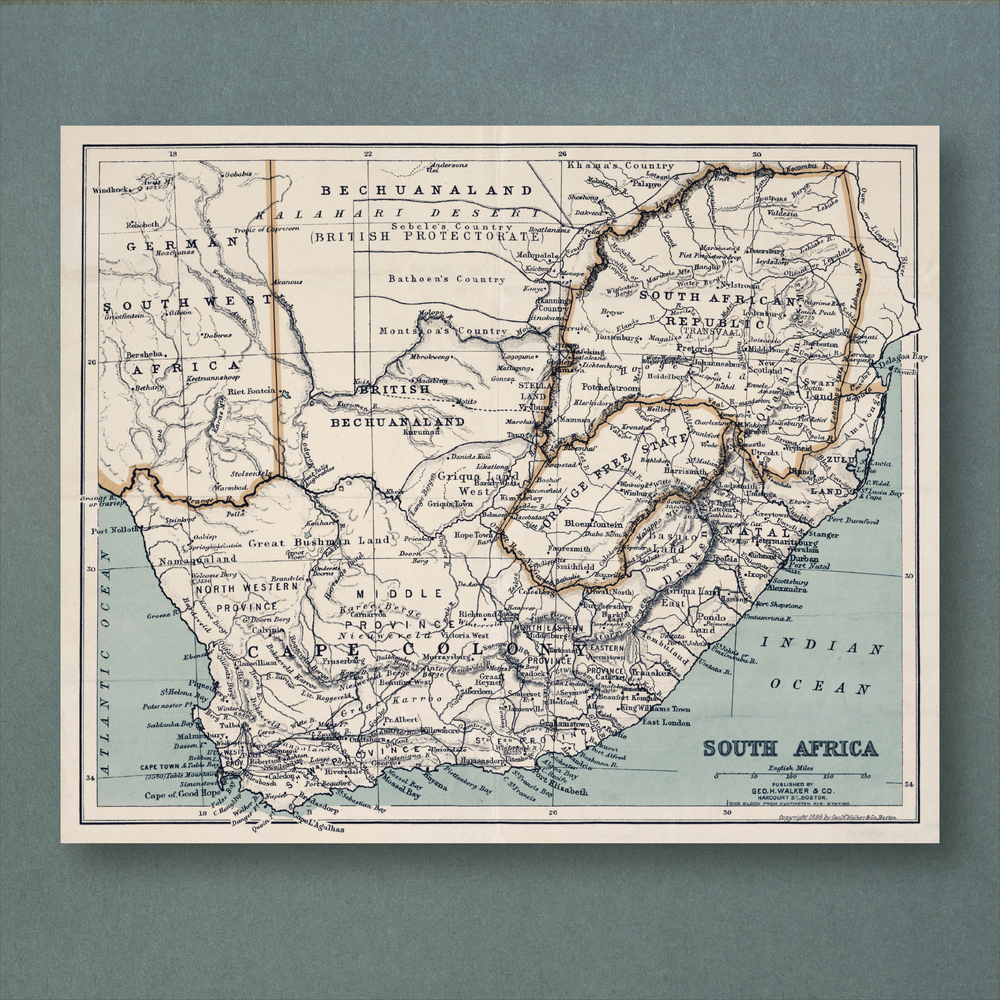1899 Map of South Africa by George Walker