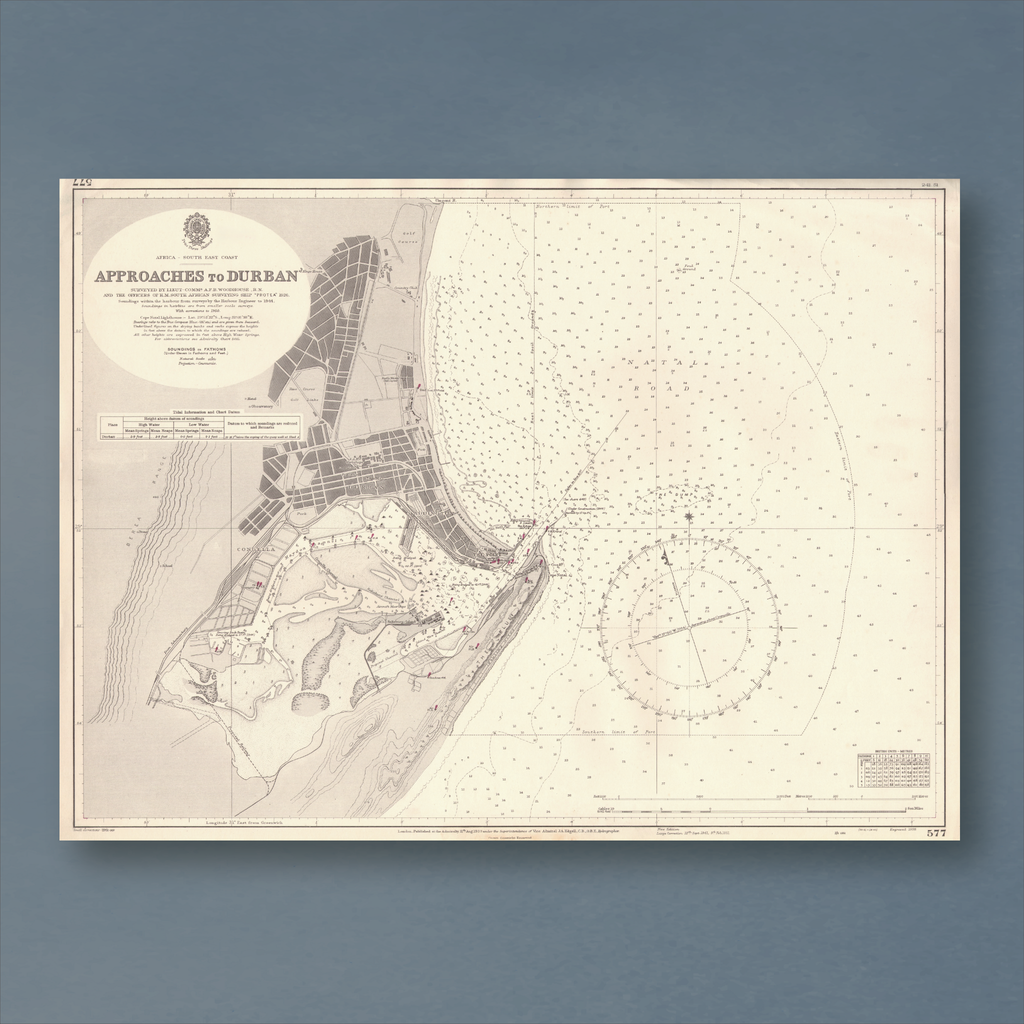 1938 Admiralty Chart (No 577) of the Approaches to Durban
