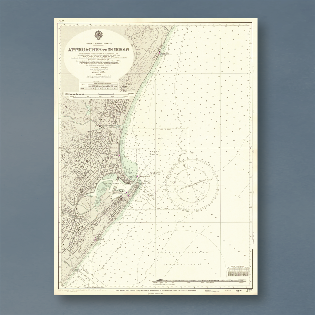 1960 Admiralty Chart (No 577) of the Approaches to Durban