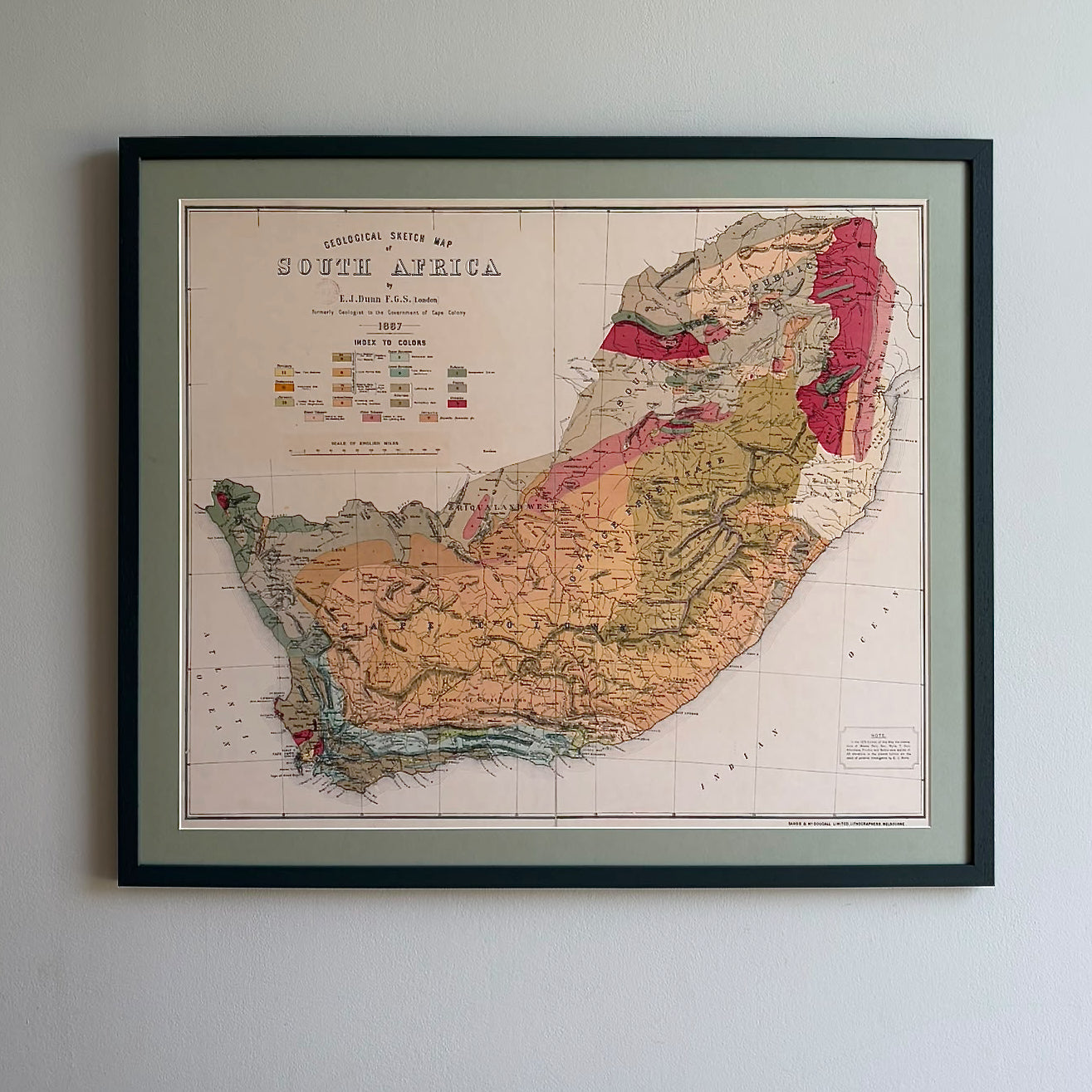 1887 Geological Map of South Africa by Edward Dunn