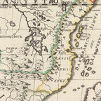 Detail of Sanson's 1650 Africa Vetus showing the east coast of Africa, with yellow and green hand-coloured borders, mountains and islands