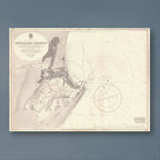1939 Admiralty chart of the approaches to Durban, reproduction print showing the city, the Bluff and the harbour entrance, with soundings and a compass rose