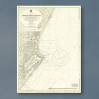 1960 Admiralty chart of the approaches to Durban, reproduction print showing the coast from Umhlanga Rocks to Isipingo, with pale green shallows and a compass rose