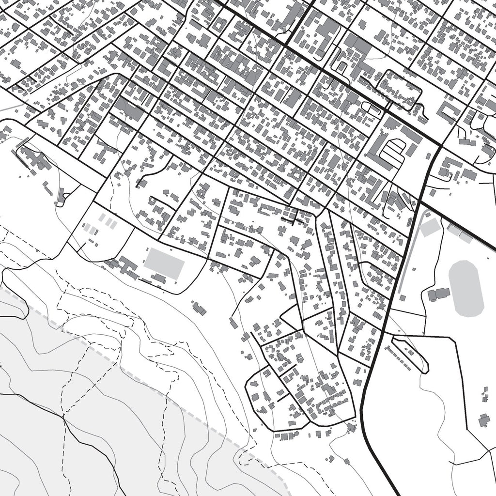 Close-up detail of the Bredasdorp Mono map print, showing the fine line work and quality of the full-size print