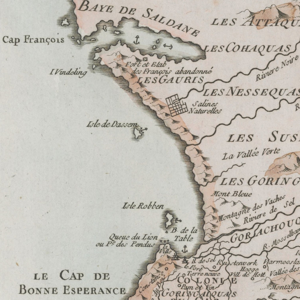 Detail of Bellin's 1754 map showing the west coast from Saldanha Bay south to the Cape of Good Hope, with offshore islands