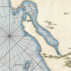 Detail of Mannevillette's 1775 chart showing Saldanha Bay, with a compass rose and rhumb lines