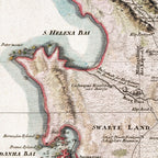 Detail of Schraembl's 1789 map showing St Helena Bay and Saldanha Bay, with red-edged coastline and German lettering