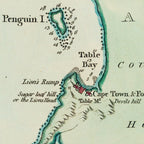 Detail of Luffman's 1800 map showing Table Bay and Robben Island, with Cape Town marked in red beneath Table Hill and the Lion's Head