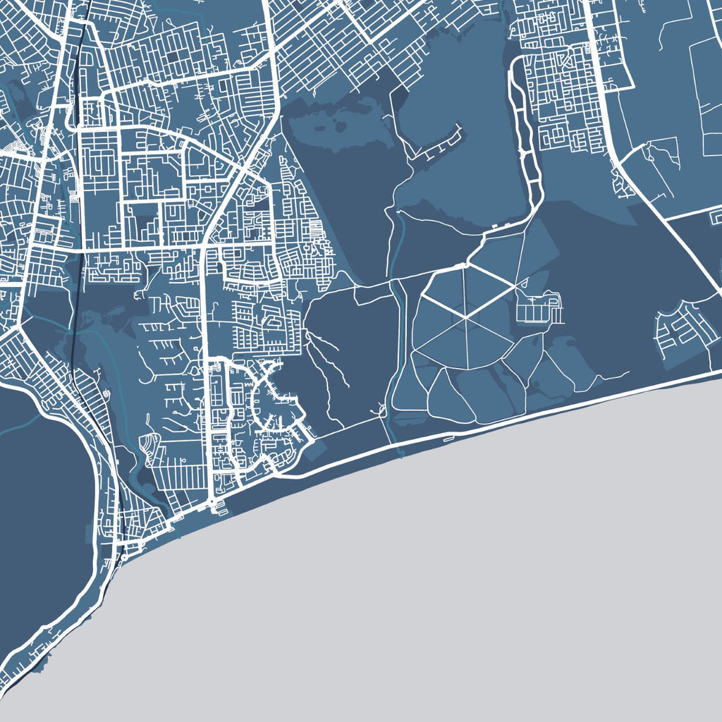 Close-up detail of the Cape Peninsula and Robben Island Blue & White map print, showing the fine line work and quality of the full-size print
