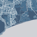 Close-up detail of the Cape Peninsula and Robben Island Blue & White map print, showing the fine line work and quality of the full-size print