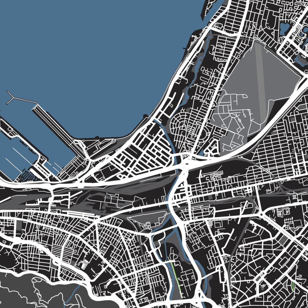 Close-up detail of the Cape Peninsula and Robben Island Granite map print, showing the fine line work and quality of the full-size print