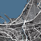 Close-up detail of the Cape Peninsula and Robben Island Granite map print, showing the fine line work and quality of the full-size print