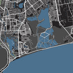 Close-up detail of the Cape Peninsula and Robben Island Granite map print, showing the fine line work and quality of the full-size print