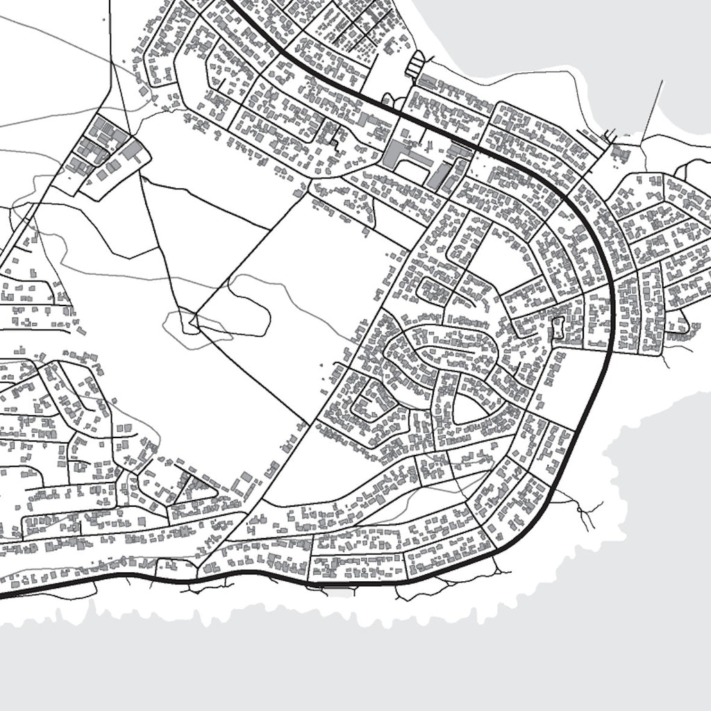 Close-up detail of the Cape Agulhas Mono map print, showing the fine line work and quality of the full-size print.