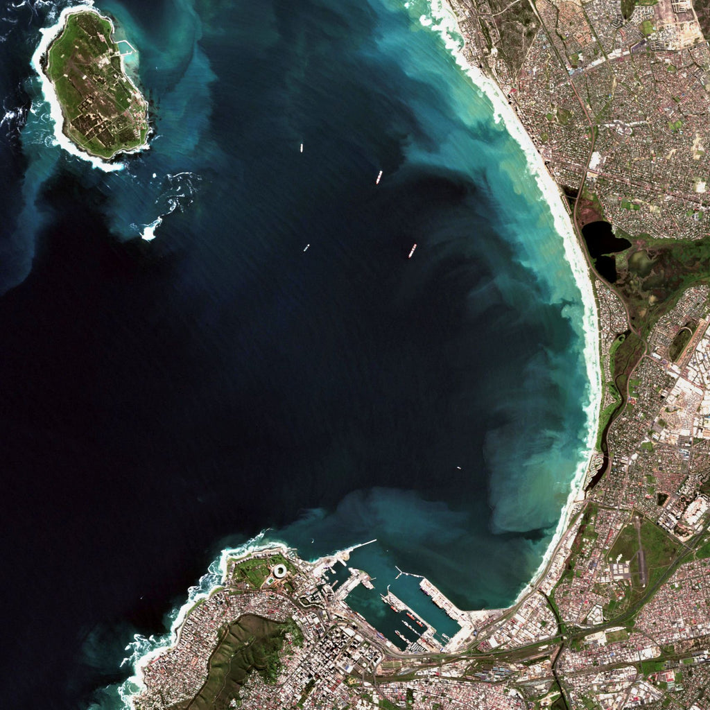 Close-up detail of the Cape Peninsula satellite image print, showing the detail and quality of the full-size print
