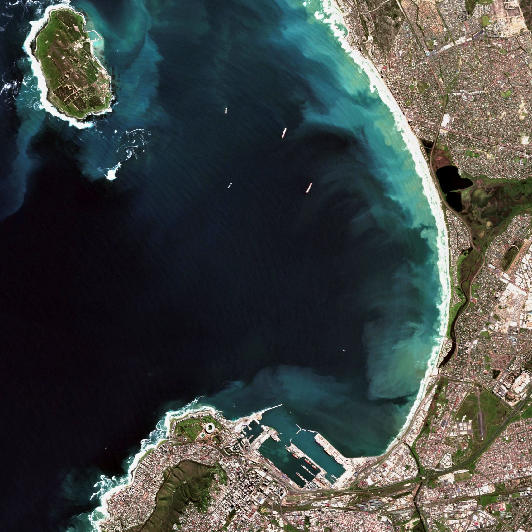 Close-up detail of the Cape Peninsula satellite image print, showing the detail and quality of the full-size print
