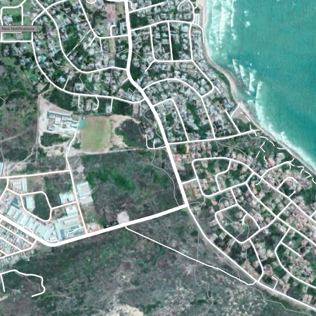 Close-up detail of the Cape St Francis Aerial  map print, showing the fine line work and quality of the full-size print.