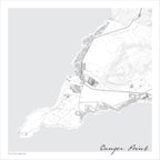 Danger Point map print in the minimalist Mono style, also covering Gansbaai, Kleinbaai and Franskraal, with black street lines and fine contour lines on a white background with grey sea