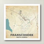 Map print of Franschhoek, South Africa in antique patina style on a beige background