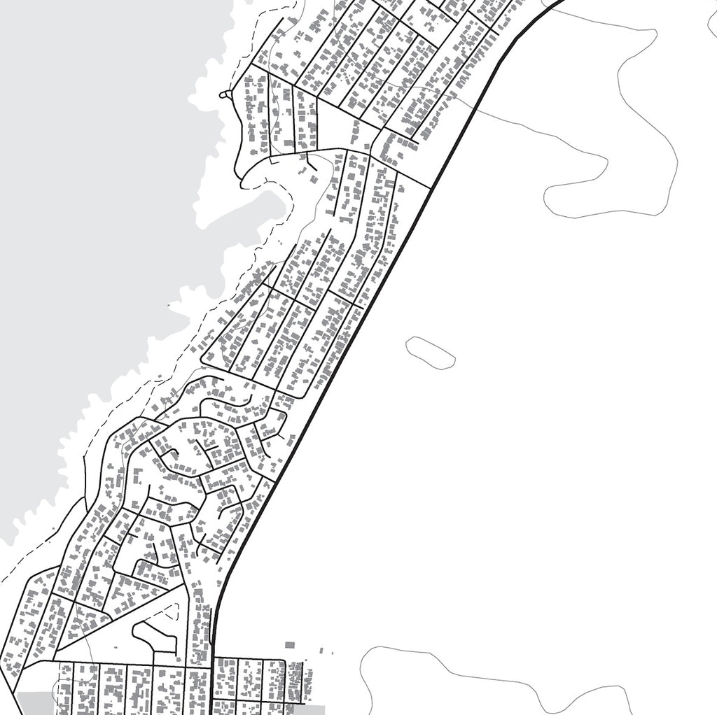 Close-up detail of the Gansbaai Mono map print, showing the fine line work and quality of the full-size print