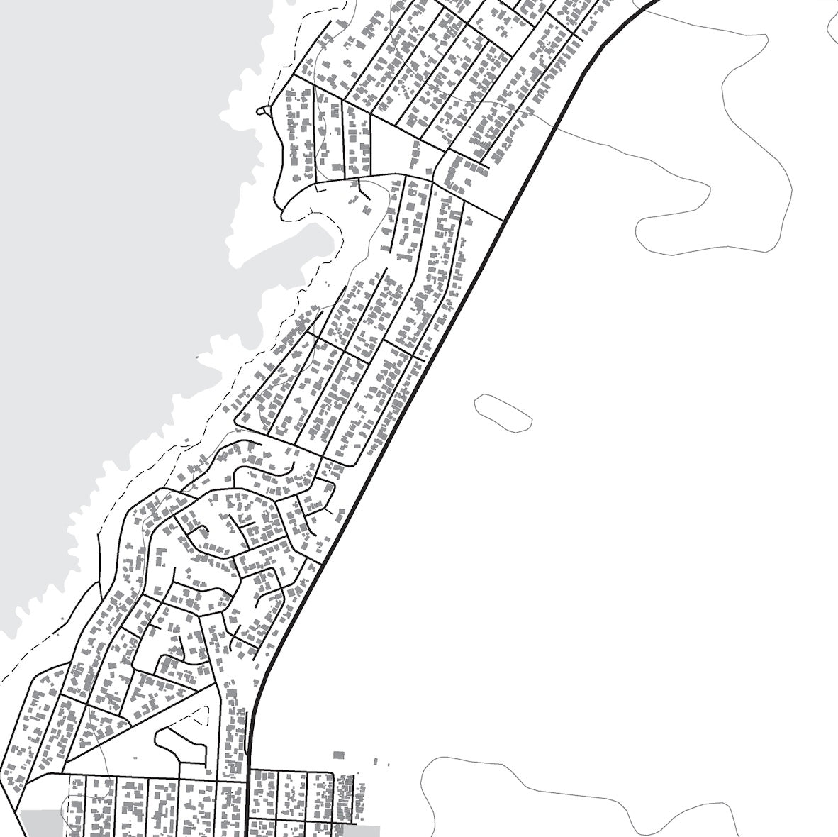 Close-up detail of the Gansbaai Mono map print, showing the fine line work and quality of the full-size print