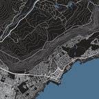 Close-up detail of the Hermanus Granite map print, showing the fine line work and quality of the full-size print