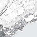 Close-up detail of the Hermanus Mono map print, showing the fine line work and quality of the full-size print